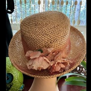 1960s TINA TOO Straw Hat with Flower Band, Bollman Hat Company